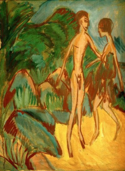 Jeune homme nu et fille sur la plage - Ernst Ludwig Kirchner